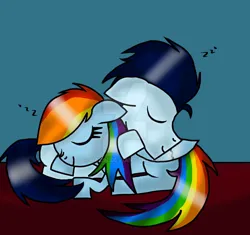 Size: 827x776 | Tagged: safe, artist:rai2n, derpibooru import, ponerpics import, ponybooru import, rainbow dash, soarin', pegasus, pony, female, image, jpeg, male, mare, shipping, sleeping, soarindash, stallion, straight