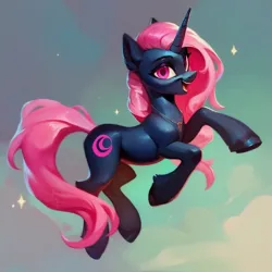 Size: 1024x1024 | Tagged: safe, ai content, machine learning generated, ponerpics import, ponybooru import, oc, oc:amethyst shadow, unofficial characters only, pony, unicorn, female, image, jpeg, looking at you, mare, open mouth, open smile, side view, smiling, smiling at you, solo, sparkles