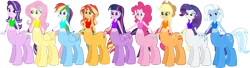 Size: 3847x1054 | Tagged: safe, artist:invisibleink, artist:tylerajohnson352, derpibooru import, applejack, fluttershy, pinkie pie, rainbow dash, rarity, sci-twi, starlight glimmer, sunset shimmer, trixie, twilight sparkle, centaur, taur, equestria girls, g4, beautiful, centaurified, cute, cutie mark, hooves, humane five, humane seven, humane six, image, png, ponytaur, simple background, species swap, tail, transparent background, wings