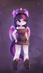 Size: 1196x2016 | Tagged: safe, artist:magnaluna, derpibooru import, twilight sparkle, twilight sparkle (alicorn), alicorn, anthro, unguligrade anthro, g4, breasts, colored wings, cutie mark accessory, cutie mark necklace, ear fluff, eyebrows, eyebrows visible through hair, female, image, jewelry, jpeg, multicolored wings, necklace, smiling, solo, spread wings, wings, zoom layer