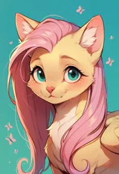 Size: 832x1216 | Tagged: safe, ai content, derpibooru import, machine learning generated, prompter:doom9454, stable diffusion, fluttershy, cat, g4, bust, catified, cute, fluffy, generator:pony diffusion v6 xl, image, looking at you, png, portrait, species swap