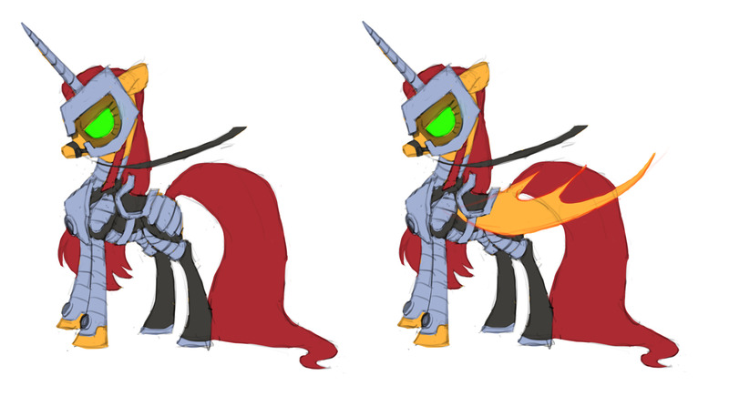 Size: 2048x1113 | Tagged: safe, artist:house-of-tykayl, derpibooru import, ponified, alicorn, earth pony, pony, armor, armored pony, bat wings, boots, captured, clothes, costume, dc comics, design, glow, glowing eyes, gorget, image, jpeg, large wings, mask, reins, saddle, shoes, solo, starfire, tack, teen titans, wings