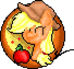 Size: 272x252 | Tagged: safe, artist:isaac_pony, derpibooru import, applejack, earth pony, pony, apple, closed eye, digital art, female, food, freckles, hat, icon, image, pixel art, png, simple background, smiling, solo, transparent background