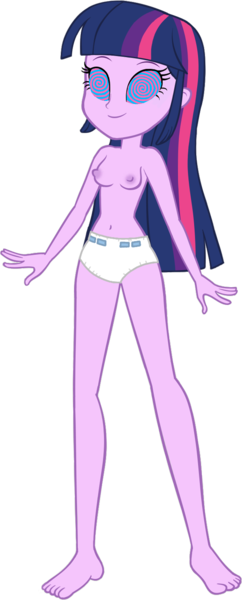 Size: 614x1523 | Tagged: questionable, artist:invisibleink, artist:tylerajohnson352, derpibooru import, twilight sparkle, twilight sparkle (alicorn), alicorn, human, equestria girls, g4, brainwashed, brainwashing, breasts, cute, diaper, hypnosis, hypnotized, image, nipples, non-baby in diaper, nudity, png, simple background, swirly eyes, transparent background