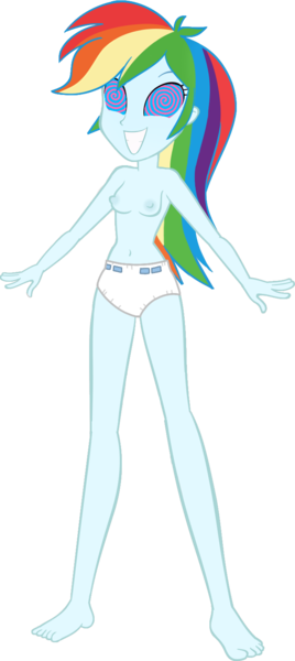 Size: 697x1563 | Tagged: questionable, artist:invisibleink, artist:tylerajohnson352, derpibooru import, rainbow dash, human, equestria girls, g4, brainwashed, brainwashing, breasts, cute, diaper, hypnosis, hypnotized, image, nipples, non-baby in diaper, nudity, png, simple background, swirly eyes, transparent background