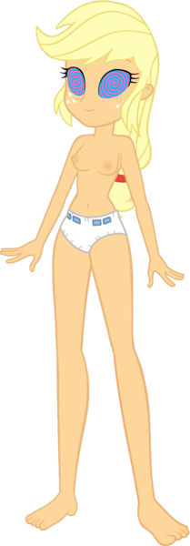 Size: 528x1519 | Tagged: questionable, artist:invisibleink, artist:tylerajohnson352, derpibooru import, applejack, human, equestria girls, g4, brainwashed, brainwashing, breasts, cute, diaper, hypnosis, hypnotized, image, nipples, non-baby in diaper, nudity, png, simple background, swirly eyes, transparent background