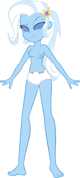 Size: 696x1546 | Tagged: questionable, artist:invisibleink, artist:tylerajohnson352, derpibooru import, trixie, human, equestria girls, g4, brainwashed, brainwashing, breasts, cute, diaper, hypnosis, hypnotized, image, nipples, non-baby in diaper, nudity, png, simple background, swirly eyes, transparent background