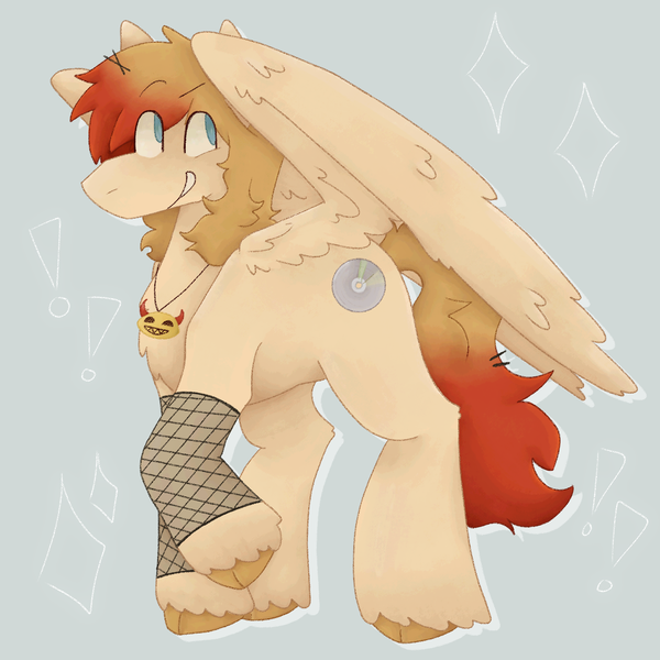 Size: 1280x1280 | Tagged: safe, artist:brynnstic, derpibooru import, oc, unofficial characters only, pegasus, pony, blonde mane, blue eyes, clothes, cutie mark, digital art, drawing, dyed mane, dyed tail, exclamation point, fishnet clothing, fishnets, hairpin, image, jewelry, necklace, png, simple background, socks, stars, stockings, tail, thigh highs, wings