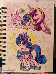 Size: 3072x4096 | Tagged: safe, artist:dariarchangel, derpibooru import, princess cadance, princess flurry heart, alicorn, pony, g4, armor, armored pony, baby, baby pony, boop, colored wings, crown, crystal heart, cute, cutedance, daaaaaaaaaaaw, duo, duo female, family, female, filly, filly flurry heart, flurrybetes, foal, folded wings, glow, glowing horn, gradient mane, gradient wings, heart, hoof shoes, horn, image, jewelry, jpeg, levitation, long horn, looking at each other, looking at someone, magic, magic aura, mare, mother and child, mother and daughter, motherly love, multicolored hair, multicolored mane, multicolored tail, older, older flurry heart, photo, pink coat, princess, princess shoes, regalia, sketchbook, smiling, smiling at each other, sparkles, spread wings, tail, telekinesis, traditional art, tricolor mane, wings