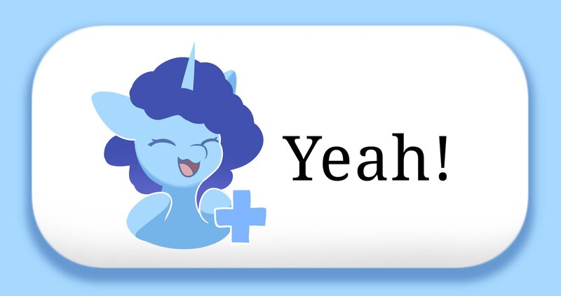 Size: 2048x1083 | Tagged: safe, artist:nari_artsz, derpibooru import, pony, unicorn, g5, blue coat, blue mane, button, emotes, eyes closed, female, horn, image, jpeg, lineless, mare, meme, miiverse, misty brightdawn, plus sign, reaction image, simple background, smiling, solo, yeah, yeah! (miiverse)