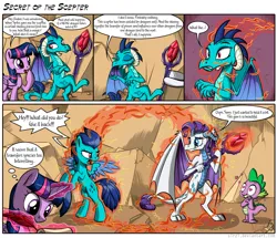 Size: 1940x1670 | Tagged: safe, artist:sirzi, derpibooru import, princess ember, rarity, spike, twilight sparkle, twilight sparkle (alicorn), ponified, alicorn, dragon, pony, g4, bloodstone scepter, comic, dialogue, dragon lands, dragoness, dragonified, female, heart, heart eyes, image, jpeg, magic, male, mare, ponified ember, quill, raridragon, scroll, shipping, signature, sparity, species swap, speech bubble, straight, telekinesis, transformation, wingding eyes, writing