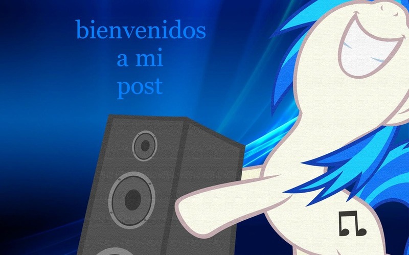 Size: 961x600 | Tagged: editor needed, safe, artist:lvgcombine, edit, vinyl scratch, pony, amplifier, bipedal, cutie mark, female, image, jpeg, solo, spanish