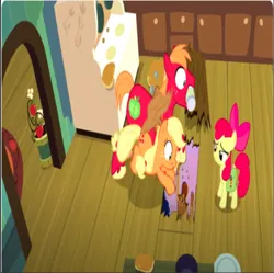 Size: 618x616 | Tagged: safe, derpibooru import, edit, edited screencap, screencap, apple bloom, applejack, big macintosh, bee, earth pony, insect, pony, g4, season 7, the perfect pear, image, meme, papa bear, png, the berenstain bears