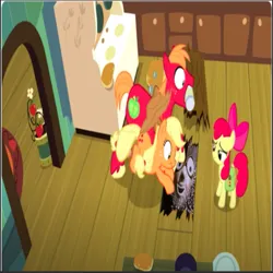 Size: 619x620 | Tagged: safe, derpibooru import, edit, edited screencap, screencap, apple bloom, applejack, big macintosh, earth pony, pony, g4, season 7, the perfect pear, grampus (tugs), image, midget submarine, png, submarine, tugs