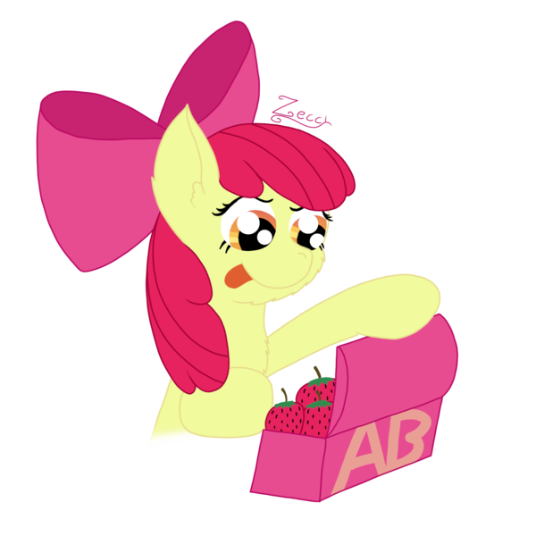 Size: 1509x1510 | Tagged: safe, artist:zeccy, derpibooru import, apple bloom, atg 2024, food, image, lunchbox, newbie artist training grounds, png, signature, solo, strawberry, tongue out