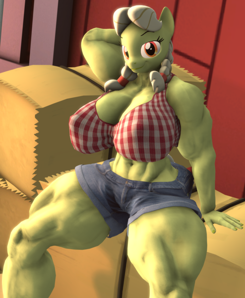 Size: 1777x2160 | Tagged: suggestive, artist:sorencreatesthings, derpibooru import, granny smith, anthro, earth pony, g4, 3d, big breasts, breasts, busty granny smith, busty young granny smith, female, fetish, gilf, huge breasts, huge thighs, image, muscle fetish, muscles, muscular female, png, source filmmaker, stupid sexy granny smith, stupid sexy young granny smith, young granny smith