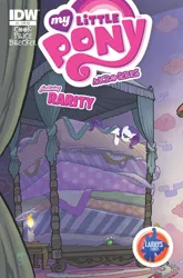 Size: 2063x3131 | Tagged: safe, artist:tonyfleecs, derpibooru import, idw, rarity, pony, unicorn, g4, 2013, bags under eyes, bed, bedroom, blanket, candle, comic cover, cover, cover art, female, horn, image, indoors, jewelry, jpeg, mare, mattress, micro-series #3, my little pony logo, my little pony micro-series, official comic, signature, tired, variant cover