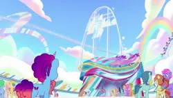 Size: 1280x720 | Tagged: safe, derpibooru import, screencap, posey (g5), g5, my little pony: tell your tale, spoiler:g5, spoiler:my little pony: tell your tale, spoiler:tyts02e15, boardtrot, clapboard snap, dahlia, delightful trifle, emerald saucer, emotional rollercoaster, galaxy star, grassy hills, image, minty skylark, misty brightdawn, ollie north, paisley bluebell, pennon (g5), plum library, png, straw cup (g5), strawberry blonde, sugarpuff lilac