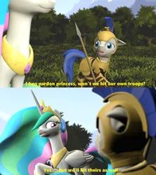 Size: 1920x2160 | Tagged: safe, artist:d0ntst0pme, derpibooru import, princess celestia, alicorn, earth pony, 3d, braveheart, field, forest, gmod, image, jpeg, meme, nature, not sfm, royal guard, spear, text, tree, weapon