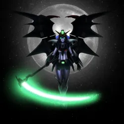 Size: 3600x3600 | Tagged: safe, artist:artemis-polara, derpibooru import, princess luna, human, equestria girls, g4, armor, beam scythe, breasts, commission, deathscythe hell gundam, glow, glowing eyes, gundam, gundam deathscythe hell custom, gundam wing, image, jpeg, mecha musume, moon, scythe, solo, space, unconvincing armor, underboob, vice principal luna, wings