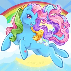 Size: 2400x2400 | Tagged: safe, artist:sparkytopia, derpibooru import, rainbow dash (g3), earth pony, pony, g3, blue coat, female, image, mare, multicolored hair, open mouth, open smile, png, rainbow hair, smiling, solo