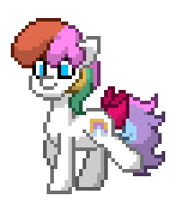 Size: 196x228 | Tagged: safe, derpibooru import, first born, earth pony, pony, pony town, g1, g4, animated, bow, digital art, female, g1 to g4, generation leap, gif, image, multicolored hair, pixel art, rainbow hair, rainbow tail, simple background, smiling, solo, tail, tail bow, transparent background, trotting, walking