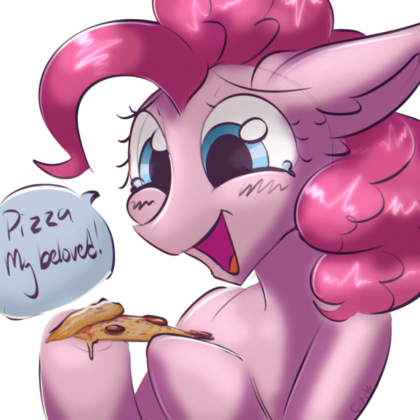 Size: 2048x2048 | Tagged: safe, artist:cupute, derpibooru import, pinkie pie, earth pony, pony, admiration, admiring, blushing, chromatic aberration, crying, cute, diapinkes, food, happy, holding, image, looking down, meme, pizza, png, shiny mane, silly, silly pony, smiling, tears of joy