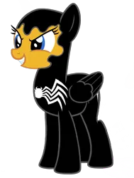 Size: 914x1209 | Tagged: safe, artist:shieldwingarmorofgod, derpibooru import, oc, oc:flare spark, pegasus, g4, female, image, marvel, png, simple background, solo, symbiote, transparent background, venom