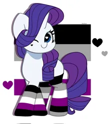 Size: 1794x2048 | Tagged: safe, artist:kittyrosie, derpibooru import, rarity, pony, unicorn, asexual, asexual pride flag, clothes, cute, eyeshadow, face paint, female, heart, horn, image, jpeg, makeup, mare, missing cutie mark, one eye closed, pride, pride flag, pride month, pride socks, raribetes, simple background, socks, solo, striped socks, white background, wink