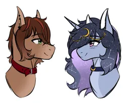 Size: 841x688 | Tagged: safe, artist:okimi, derpibooru import, oc, oc:lucid waves, oc:moonheart, earth pony, unicorn, couple, earth pony oc, female, head chain, horn, image, looking at each other, looking at someone, male, moon, oc x oc, png, shipping, smiling, smiling at each other, stars, unicorn oc