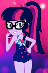 Size: 1102x1668 | Tagged: suggestive, artist:rosasmitt, derpibooru import, sci-twi, twilight sparkle, equestria girls, g4, clothes, image, png, spoilers for another series, swimsuit