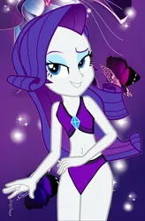 Size: 672x1023 | Tagged: suggestive, artist:rosasmitt, derpibooru import, rarity, equestria girls, g4, bikini, clothes, image, png, rarity's beach shorts swimsuit, swimsuit