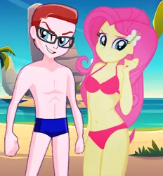 Size: 1345x1451 | Tagged: suggestive, artist:rosasmitt, derpibooru import, fluttershy, oc, equestria girls, g4, beach, bikini, caption, clothes, couple, image, image macro, love, nicholas wizard, nicholas wizardxfluttershy, nicholasxfluttershy, png, romantic, spoilers for another series, summer, swimming trunks, swimsuit, text