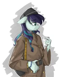 Size: 1800x2300 | Tagged: safe, artist:cirtierest, derpibooru import, coloratura, anthro, earth pony, clothes, coat, handbag, hat, image, png, solo