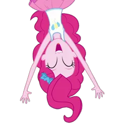 Size: 1062x1080 | Tagged: safe, artist:blockslikepl, derpibooru import, pinkie pie, human, equestria girls, g4, eyes closed, female, image, png, simple background, smiling, transparent background, upside down