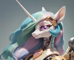 Size: 1024x832 | Tagged: safe, ai content, derpibooru import, machine learning generated, stable diffusion, princess celestia, anthro, robot, generator:pony diffusion v6 xl, image, png, prompter:teonanakatle, solo