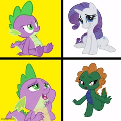 Size: 500x500 | Tagged: safe, artist:candy meow, banned from derpibooru, deleted from derpibooru, derpibooru import, editor:railpony, rarity, spike, oc, oc:emziko, ponified, dragon, pony, unicorn, g4, canon x oc, dragon oc, dragoness, drake, fangs, female, female oc, horn, hotline bling, image, imgflip, jpeg, male, male and female, meme, my little pony best gift ever, non-pony oc, ponified meme, shipping, shipping war, sitting, spiko, straight, trio, trio male and female, winged spike, wings