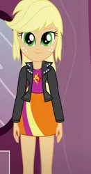 Size: 490x936 | Tagged: safe, artist:qbert2kcat, derpibooru import, applejack, equestria girls, g4, clothes, clothes swap, image, jacket, jpeg, shirt, skirt, solo