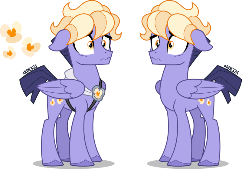 Size: 2000x1394 | Tagged: safe, artist:orin331, derpibooru import, private pansy, pegasus, pony, alternate design, badge, floppy ears, frown, image, male, png, redesign, scared, simple background, stallion, transparent background, wide eyes, wings