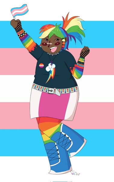 Size: 1290x2048 | Tagged: safe, artist:crynaibu, ponerpics import, ponybooru import, rainbow dash, human, humanized, image, jpeg, pride, pride flag, solo, transgender pride flag