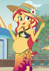 Size: 832x1216 | Tagged: prompter needed, source needed, suggestive, ai content, derpibooru import, machine learning generated, stable diffusion, sunset shimmer, equestria girls, g4, beach, belly, belly button, big belly, bikini, bracelet, clothes, generator:pony diffusion v6 xl, happy, image, jewelry, jpeg, my little pony equestria girls: better together, outie belly button, pregnant, pregnant equestria girls, sarong, show accurate, summer hat, summer sunset, sunset preggers, swimsuit