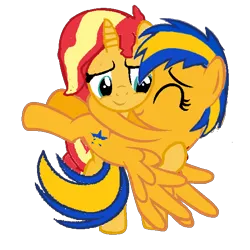 Size: 600x600 | Tagged: safe, artist:mlpfan3991, derpibooru import, sunset shimmer, oc, oc:flare spark, pegasus, unicorn, g4, base used, canon x oc, female, horn, image, lesbian, png, ship:flareset, shipping, simple background, transparent background