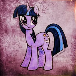 Size: 2350x2347 | Tagged: safe, artist:dariarchangel, derpibooru import, twilight sparkle, twilight twinkle, pony, unicorn, g4, alternate color palette, alternate cutie mark, alternate design, alternate hair color, bangs, blue mane, concept art, cute, female, horn, image, jpeg, mare, my little pony adventures, show bible, smiling, standing, starry eyes, straight mane, twiabetes, two toned mane, unicorn twilight, what could have been, wingding eyes
