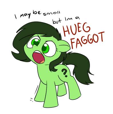 Size: 396x401 | Tagged: safe, artist:furseiseki, derpibooru import, oc, oc:anonfilly, unofficial characters only, earth pony, pony, faggot, female, filly, image, png, simple background, slur, solo, vulgar