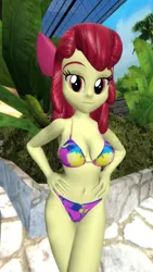 Size: 1080x1920 | Tagged: suggestive, artist:oatmeal!, derpibooru import, apple bloom, human, equestria girls, g4, 3d, belly button, bikini, breasts, cleavage, clothes, gmod, hand on hip, humanized, image, legs together, looking at you, older, older apple bloom, png, sexy, solo, standing, swimsuit