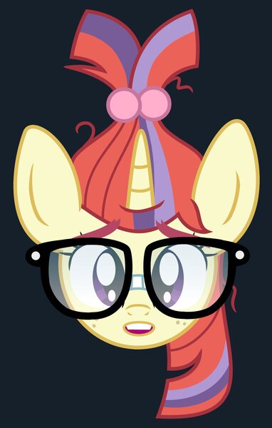 Size: 1107x1739 | Tagged: safe, artist:banquo0, derpibooru import, moondancer, pony, unicorn, g4, actually, emoji, female, freckles, glasses, horn, image, jpeg, meme, nerd, ponified meme, simple background, solo, 🤓