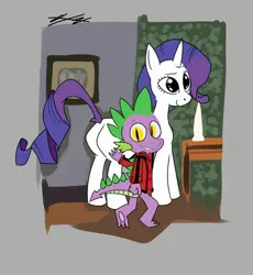 Size: 2260x2460 | Tagged: safe, artist:hollaholla69, derpibooru import, rarity, spike, dragon, pony, unicorn, g4, age difference, butt, cat eyes, clothes, duo, duo male and female, female, high res, horn, image, jacket, jpeg, looking at you, male, michael jackson, plot, rearity, shipping, slit eyes, slit pupils, sparity, spikeal jackson, straight, thriller, thriller jacket