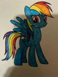 Size: 3024x4032 | Tagged: safe, artist:maddiedraws5678, ponerpics import, ponybooru import, rainbow dash, pegasus, pony, closed mouth, colored, coloring page, cute, dashabetes, female, high res, image, jpeg, mare, simple background, smiling, solo, traditional art, white background