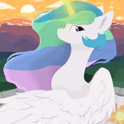 Size: 2048x2048 | Tagged: safe, artist:minecake, derpibooru import, princess celestia, alicorn, pony, image, magic, magic aura, png, raising the sun, solo, sunrise