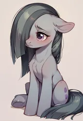Size: 832x1216 | Tagged: safe, ai content, derpibooru import, machine learning generated, prompter:doom9454, stable diffusion, marble pie, pony, crying, cute, fluffy, generator:pony diffusion v6 xl, image, png, sad, sitting